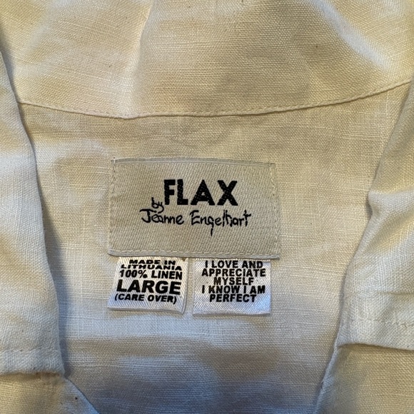 Flax Button Down 100% Linen Overcoat L White Lagenlook Button Front Layering - Picture 8 of 9